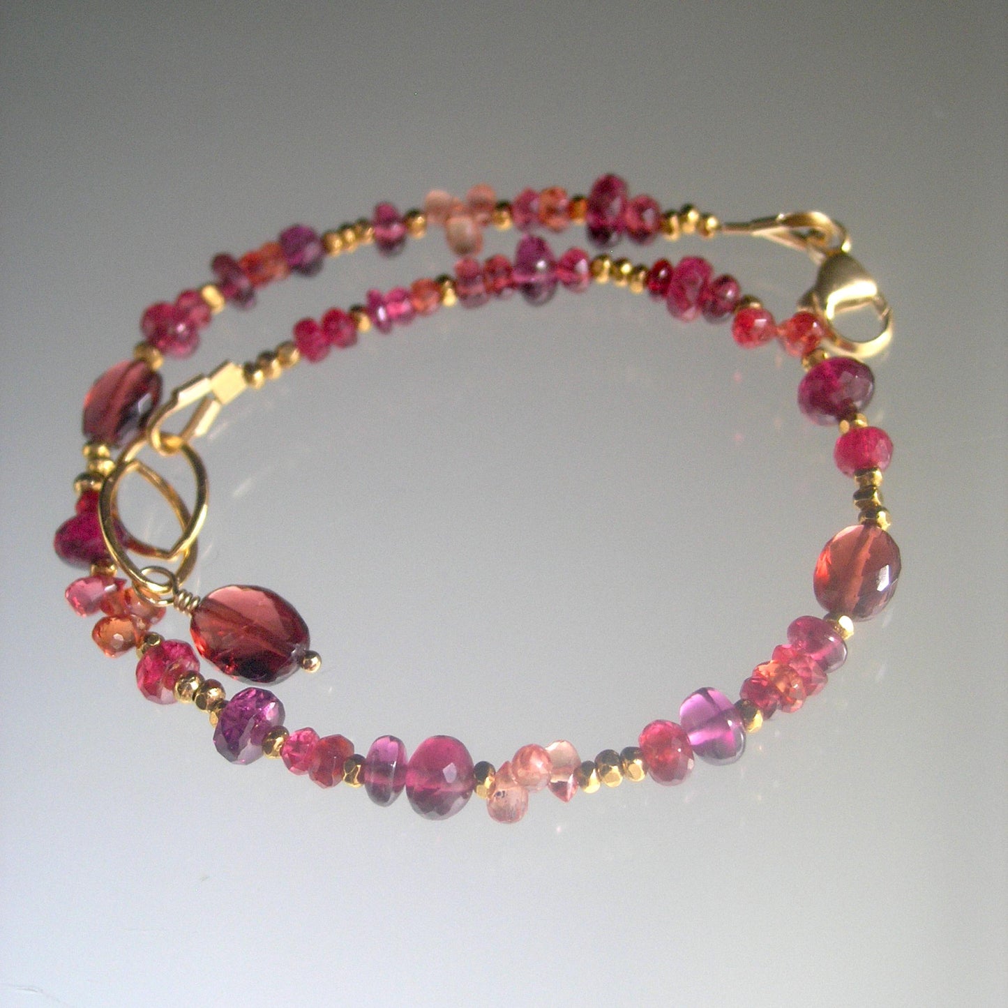 Red Magenta Sapphire Garnet Bracelet in 14k Gold Fill and Vermeil