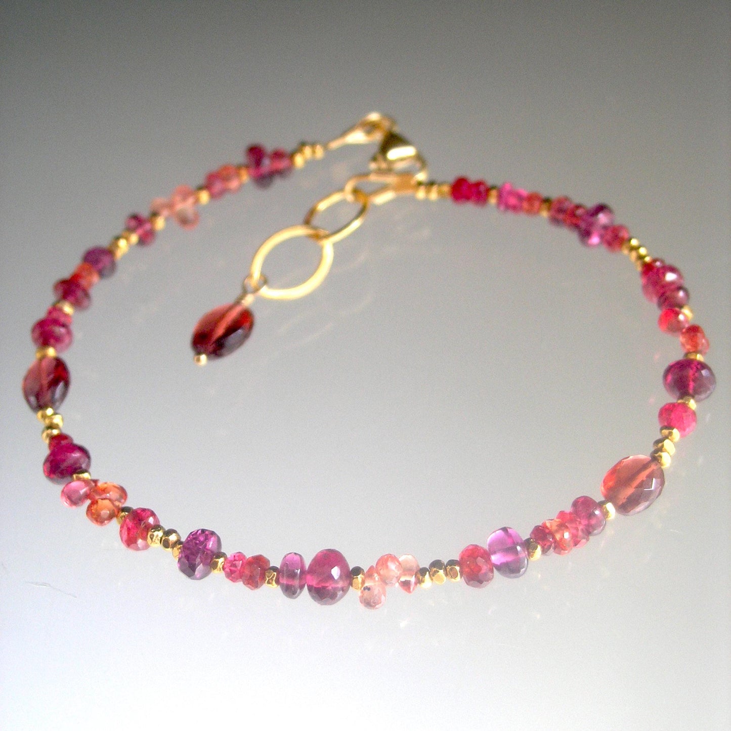 Red Magenta Sapphire Garnet Bracelet in 14k Gold Fill and Vermeil