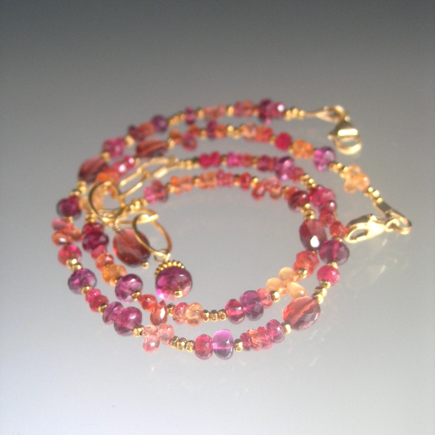 Red Magenta Sapphire Garnet Bracelet in 14k Gold Fill and Vermeil