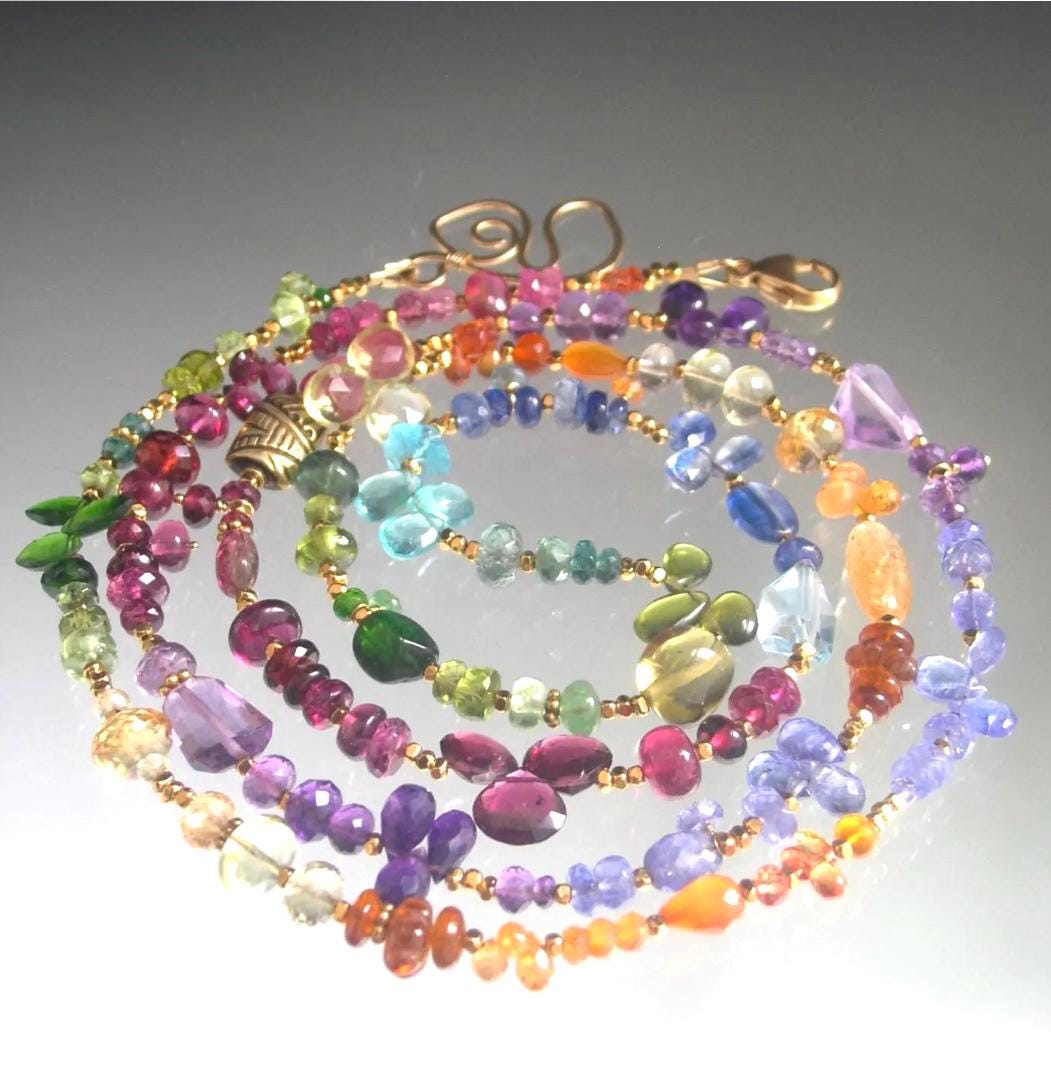 34” Rainbow Gemstone Vermeil Necklace