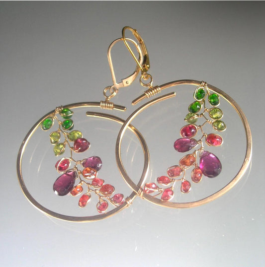 Multi Gemstone 14k Gold Filled Lever Back Hoop Earrings