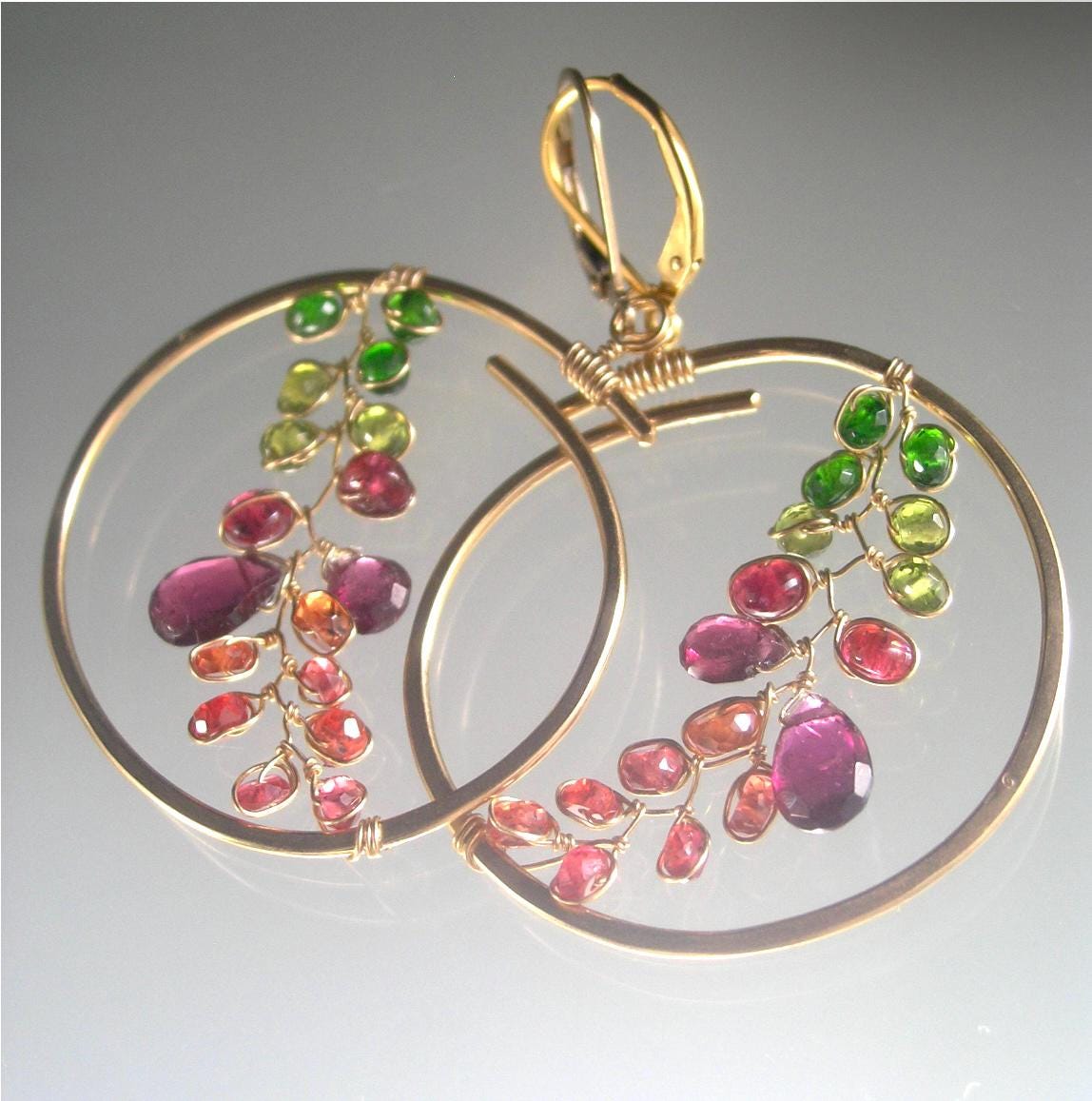 Multi Gemstone 14k Gold Filled Lever Back Hoop Earrings