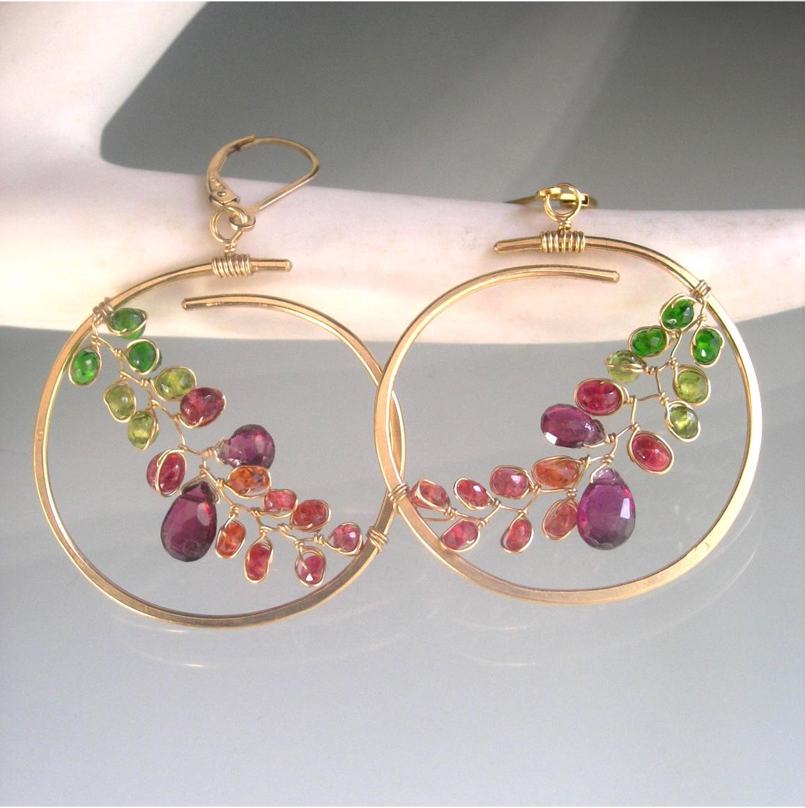 Multi Gemstone 14k Gold Filled Lever Back Hoop Earrings