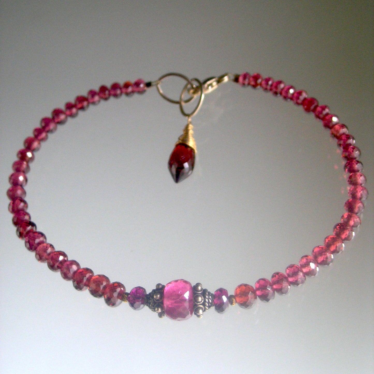 Pink Tourmaline Red Garnet Beaded Bracelet