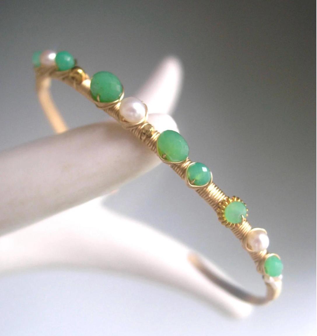 Chrysoprase Pearl Lightweight 14k Gold Filled Cuff