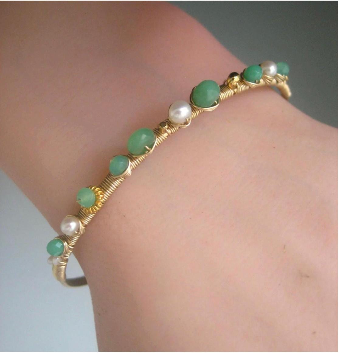 Chrysoprase Pearl Lightweight 14k Gold Filled Cuff