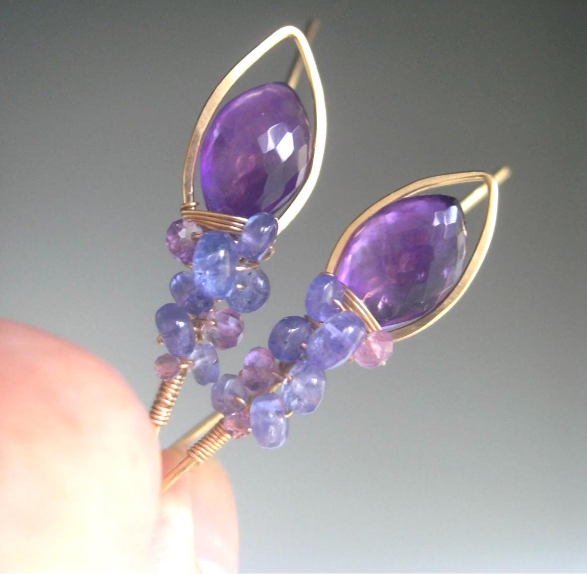 Amethyst Tanzanite 14k Gold Filled Earrings