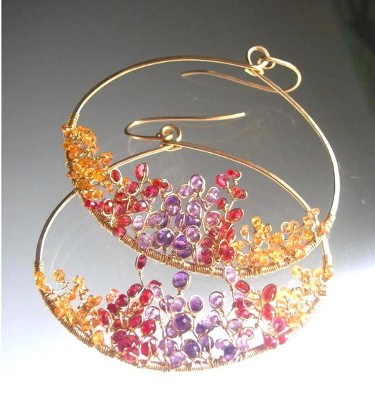 Twilight Gemstone Flame Oval Hoops 2 5/8”