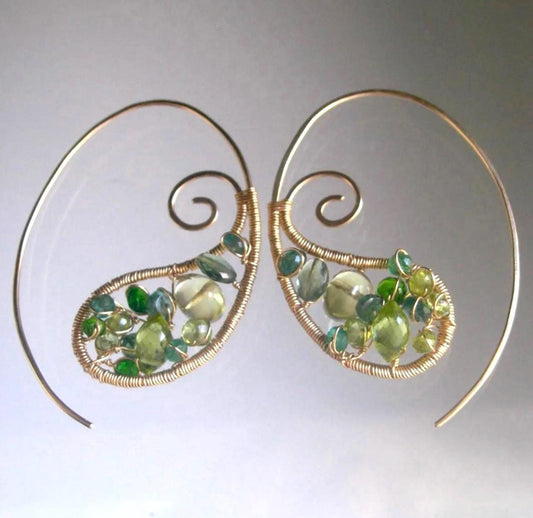 Green Gemstone Paisley 14k Gold Filled Earrings