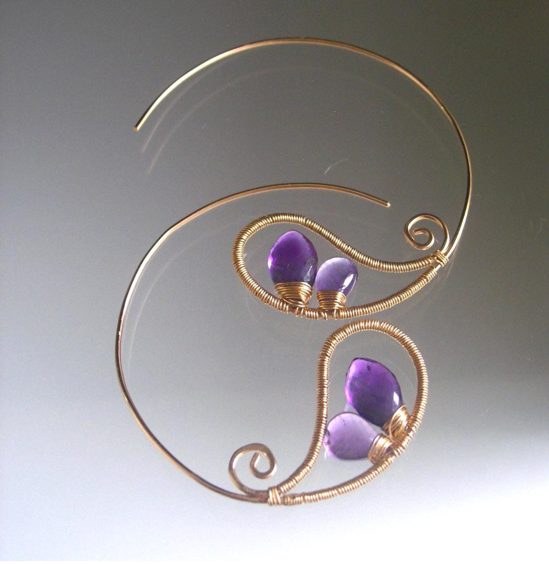Amethyst Paisley 14k Gold Filled Hoops 2”