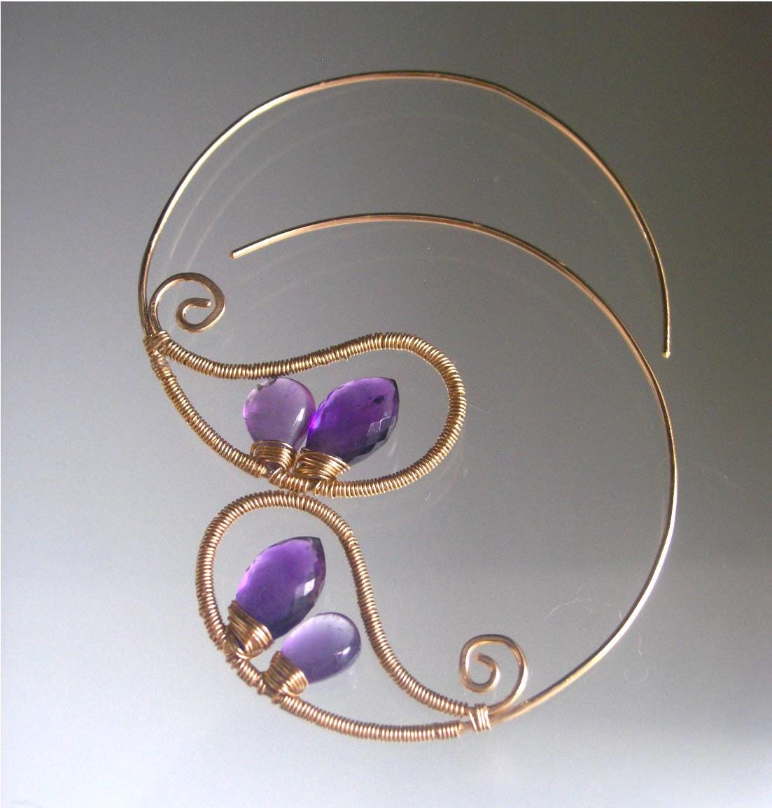 Amethyst Paisley 14k Gold Filled Hoops 2”