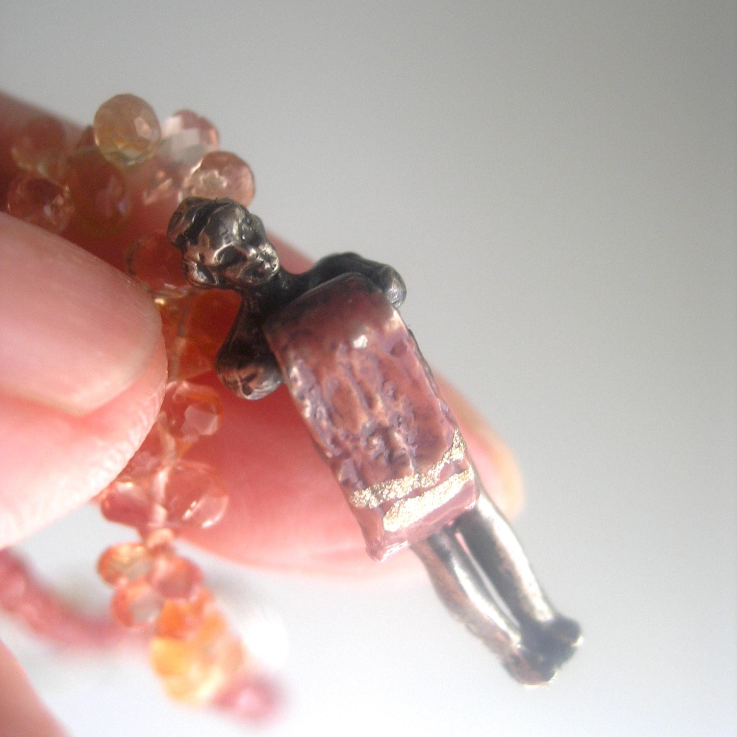 Padparadscha Sapphire Bracelet w/ Vintage Sterling Woman Movable Towel Charm