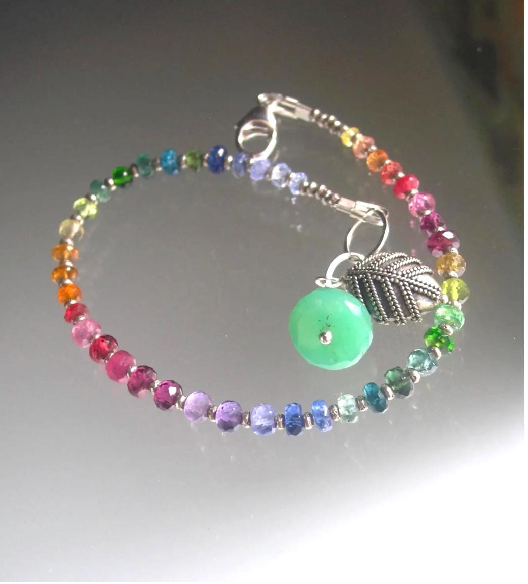 Silver Rainbow Gemstone Bracelet w/ Charms