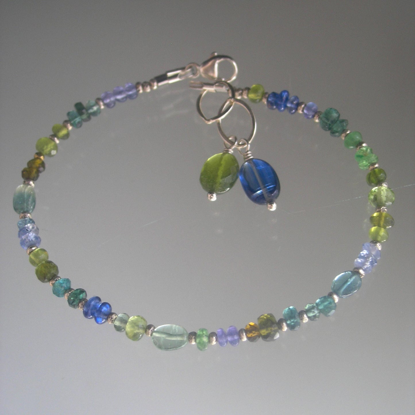 Green Blue Multi Gemstone Sterling Silver Bracelet
