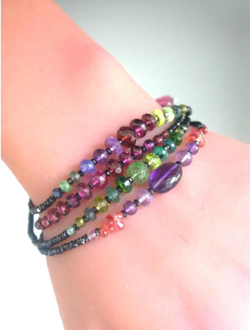 Pink Black Beaded Gemstone Bracelet