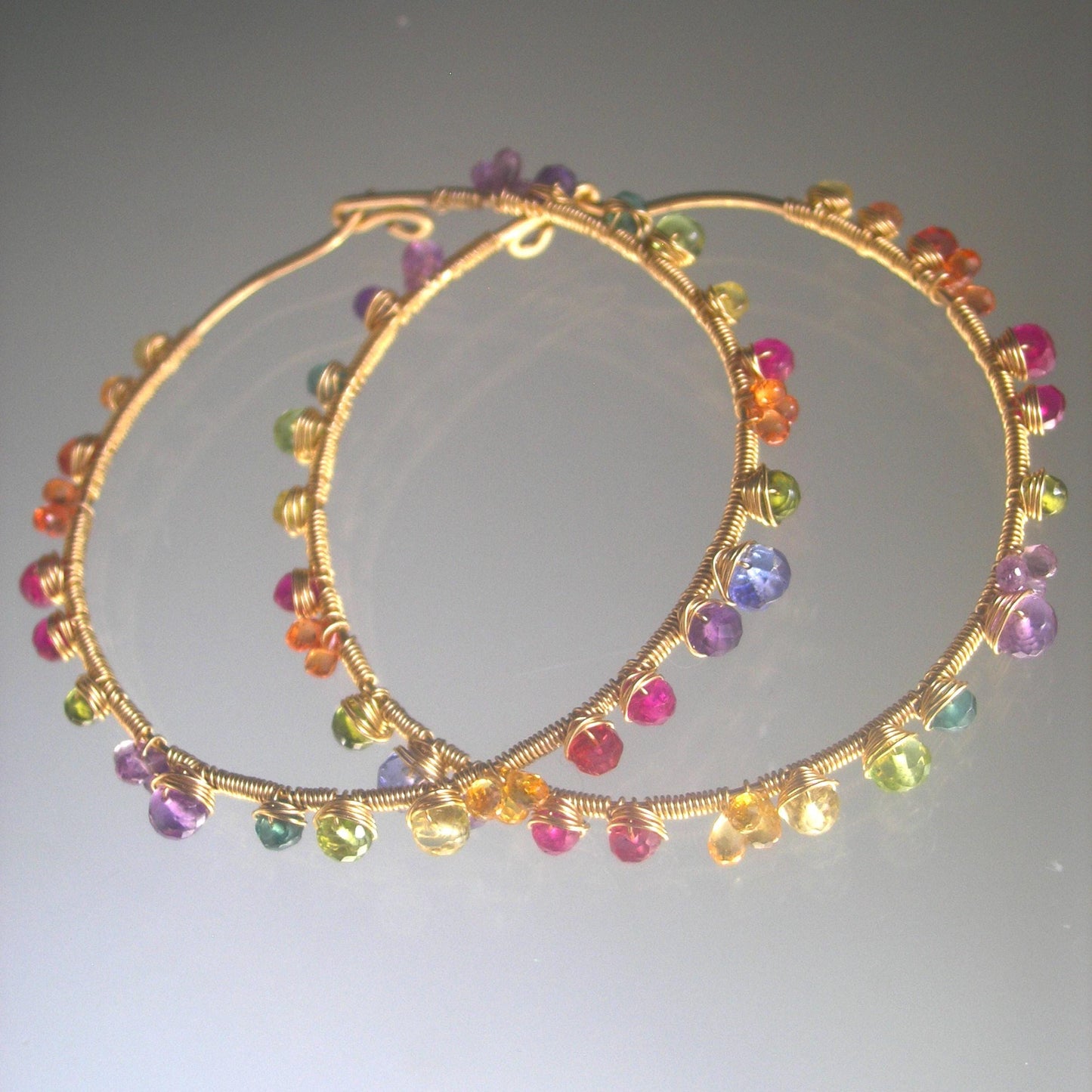 Rainbow Gemstone 14k Gold Filled Hoops 2”