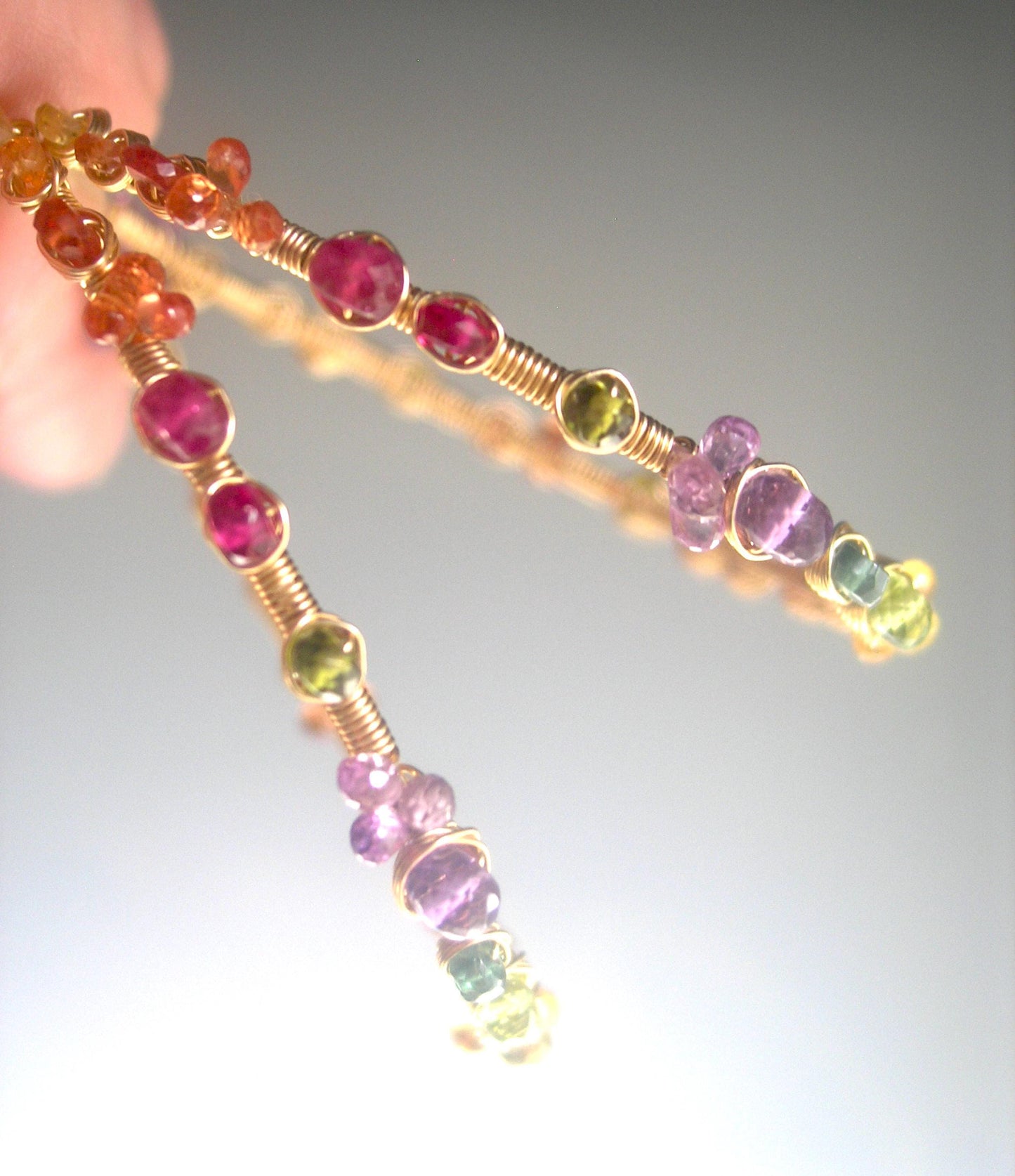 Rainbow Gemstone 14k Gold Filled Hoops 2”