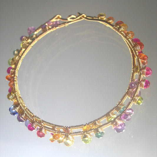 Rainbow Gemstone 14k Gold Filled Hoops 2”