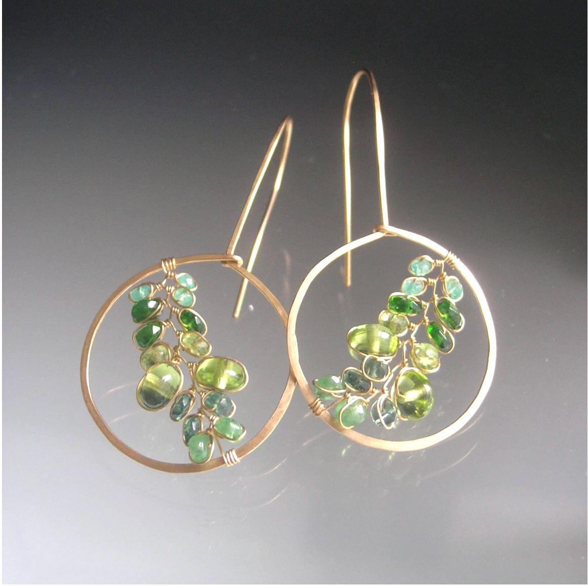 Peridot 14k Gold Filled Drop Hoop Earrings