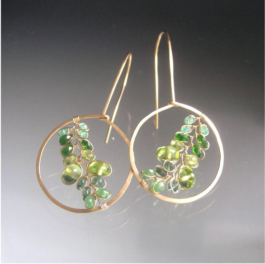 Peridot 14k Gold Filled Drop Hoop Earrings