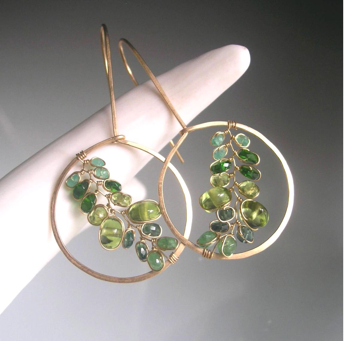 Peridot 14k Gold Filled Drop Hoop Earrings