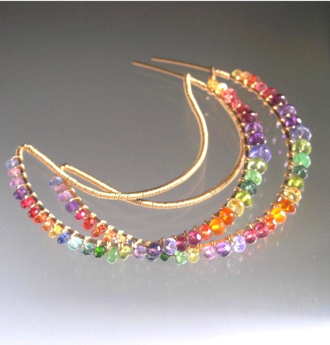 Crescent Rainbow Gemstone Earrings in 14k Gold Fill
