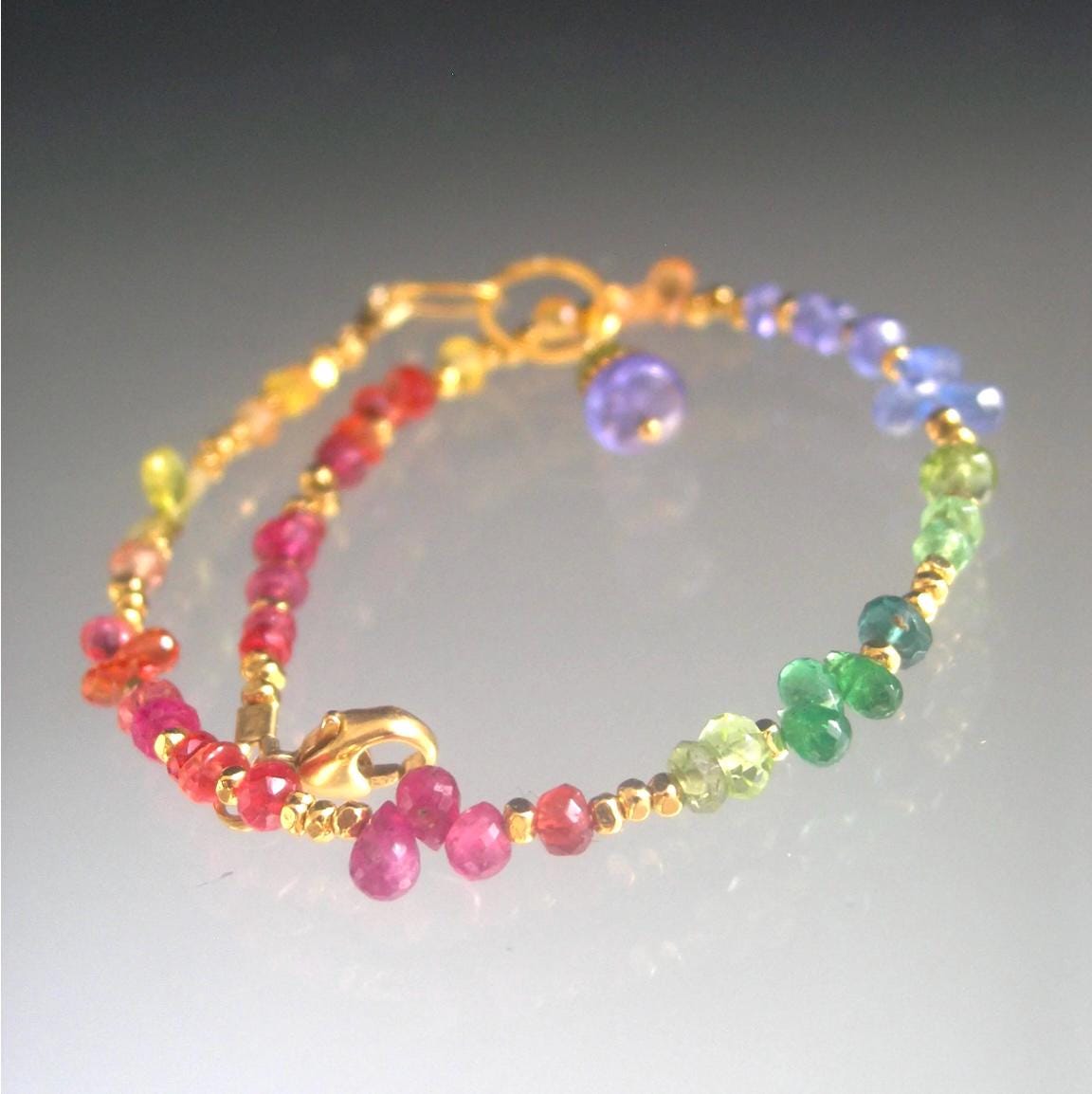 Watercolor Rainbow Gemstone Beaded Bracelet