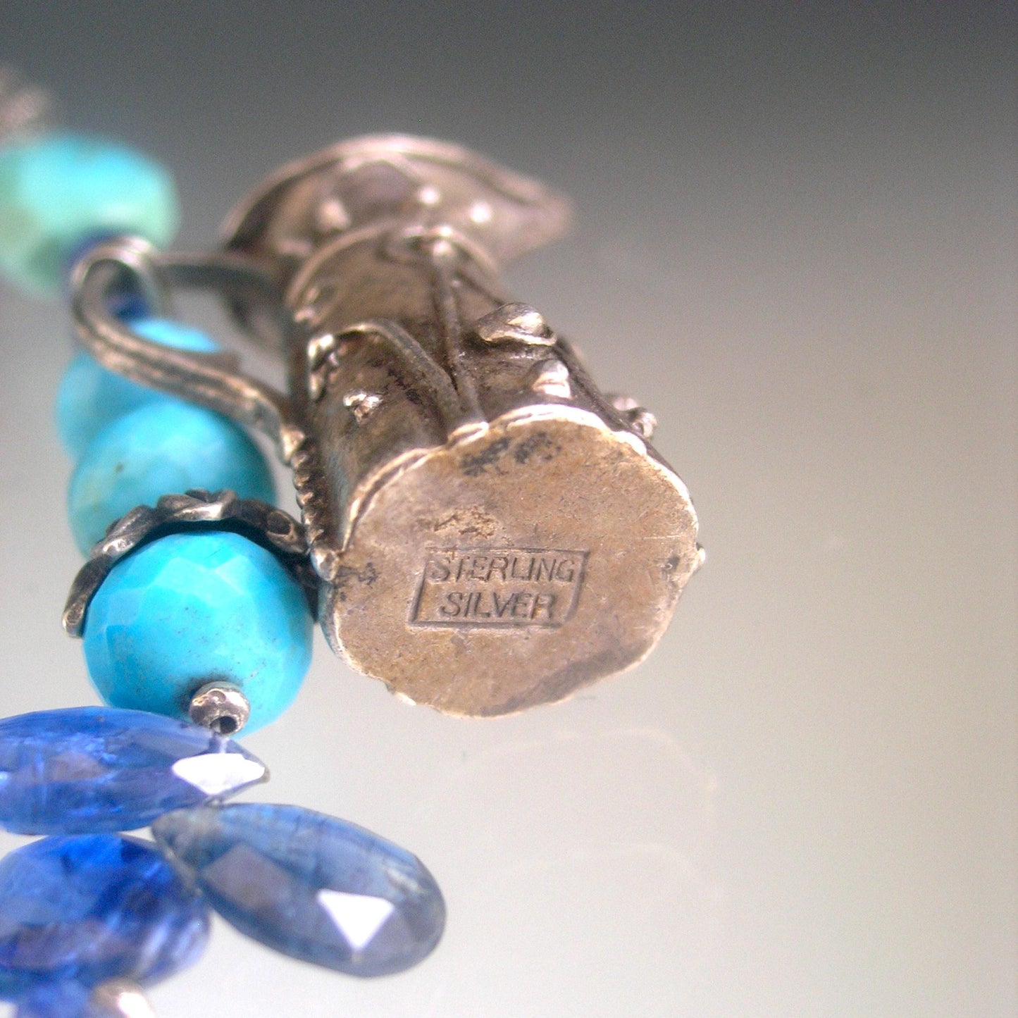 Turquoise Kyanite Bracelet w/ Vintage Sterling Pitcher Vase