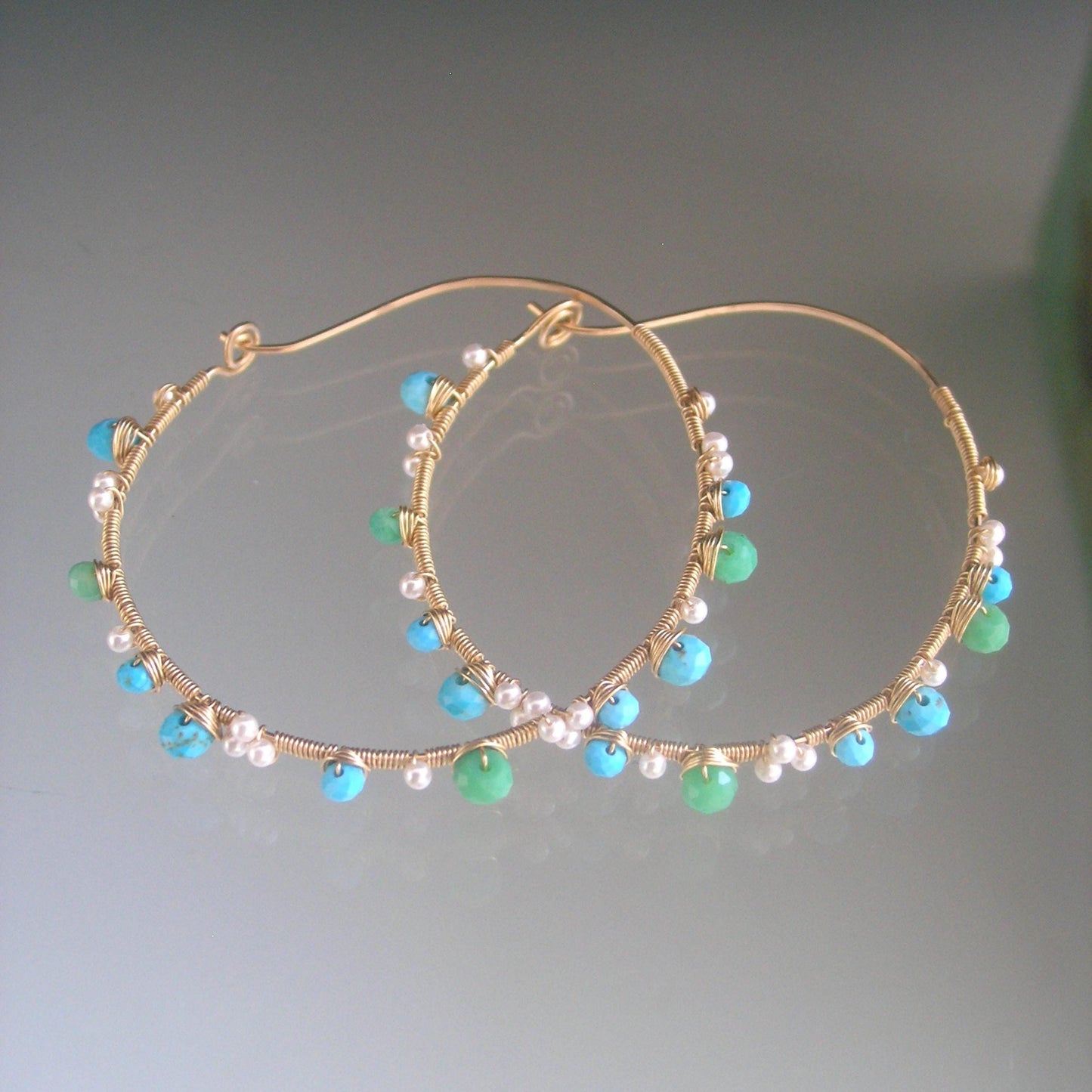 Turquoise Chrysoprase Gold Filled Hoops