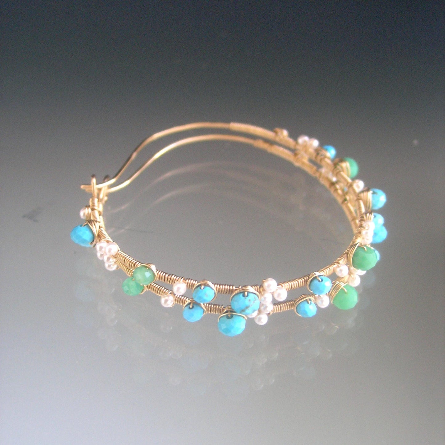 Turquoise Chrysoprase Gold Filled Hoops