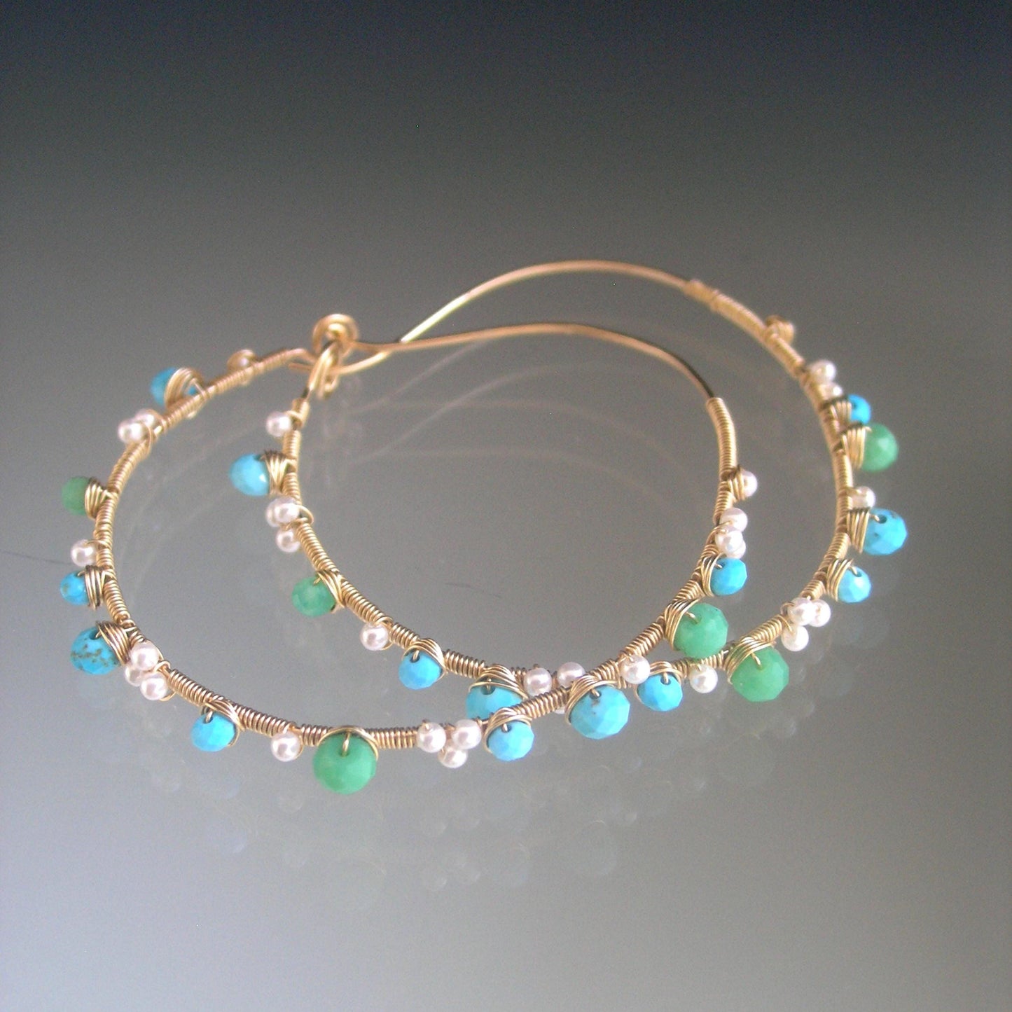 Turquoise Chrysoprase Gold Filled Hoops