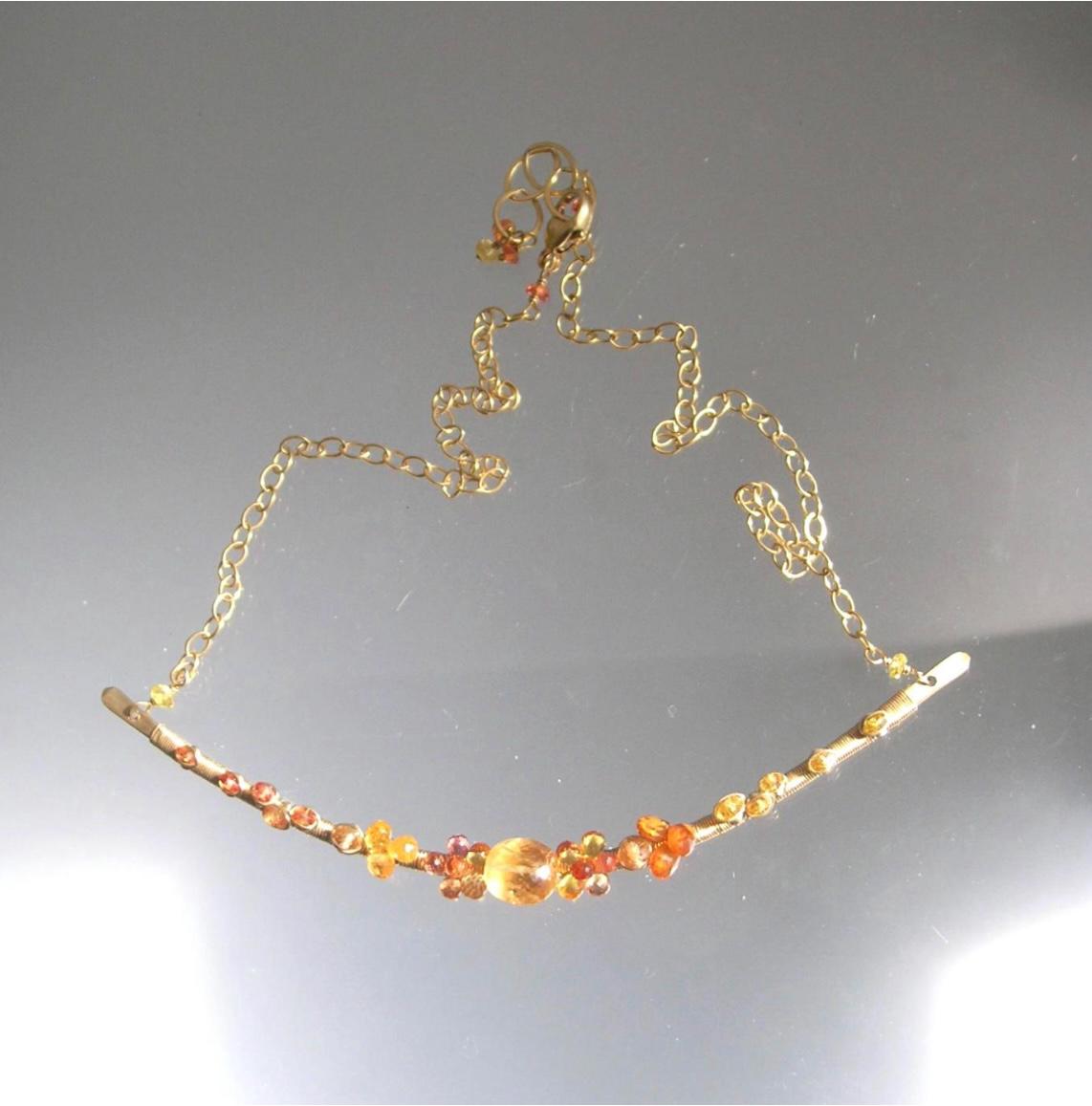 Spessartite 14k Gold Filled Bar Necklace w/ Golden Sapphires