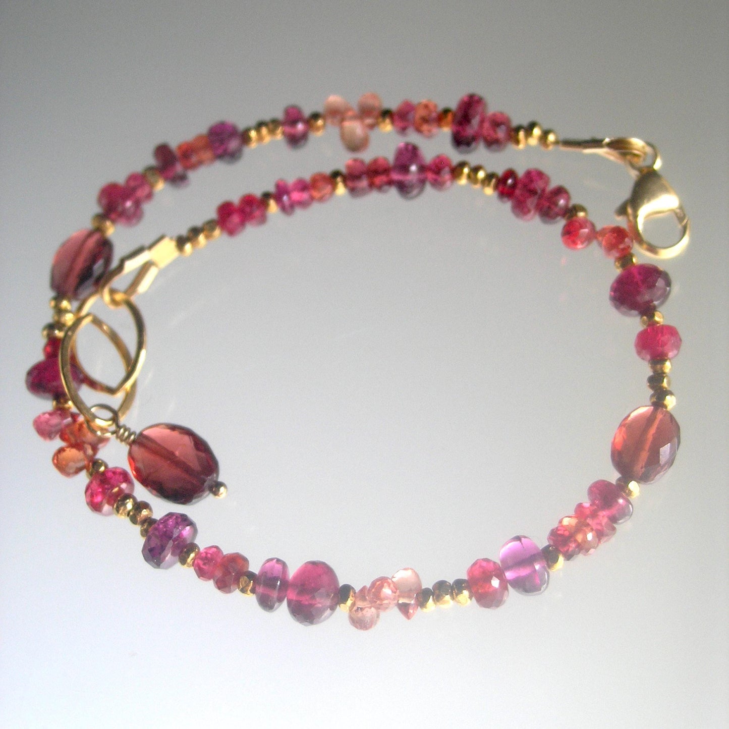 Red Magenta Sapphire Garnet Bracelet in 14k Gold Fill and Vermeil