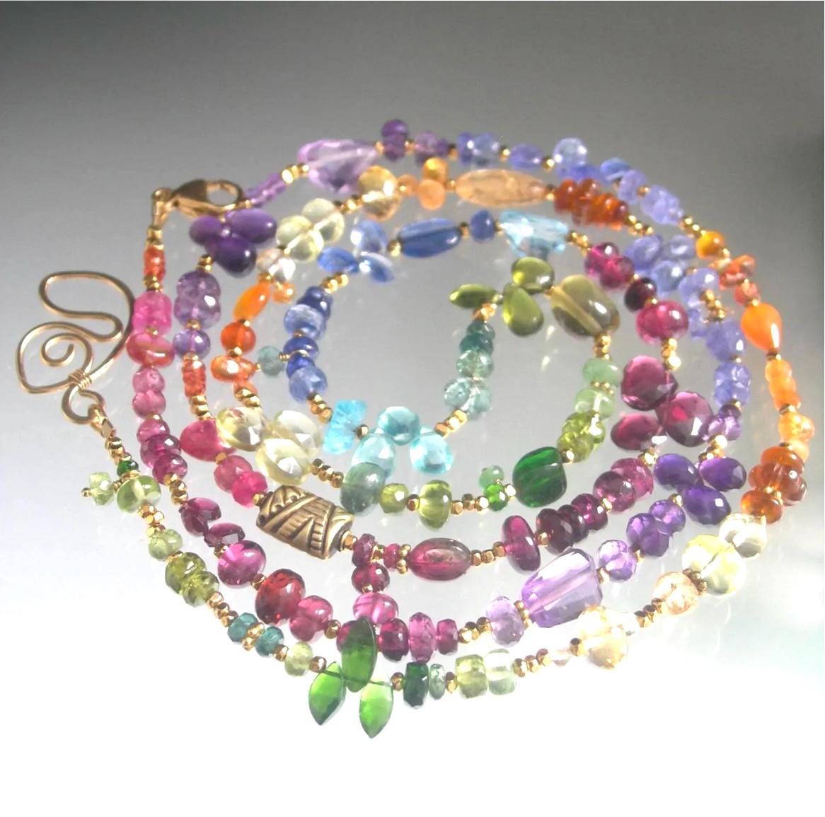 34” Rainbow Gemstone Vermeil Necklace