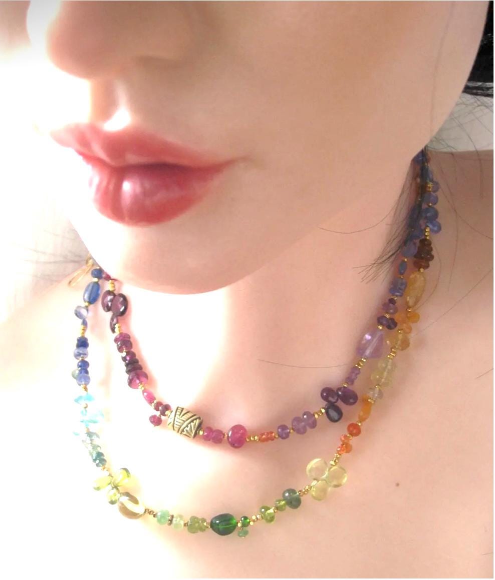 34” Rainbow Gemstone Vermeil Necklace