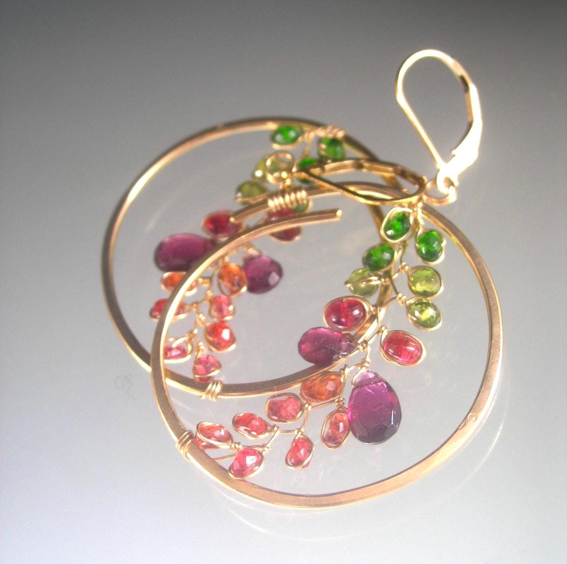 Multi Gemstone 14k Gold Filled Lever Back Hoop Earrings