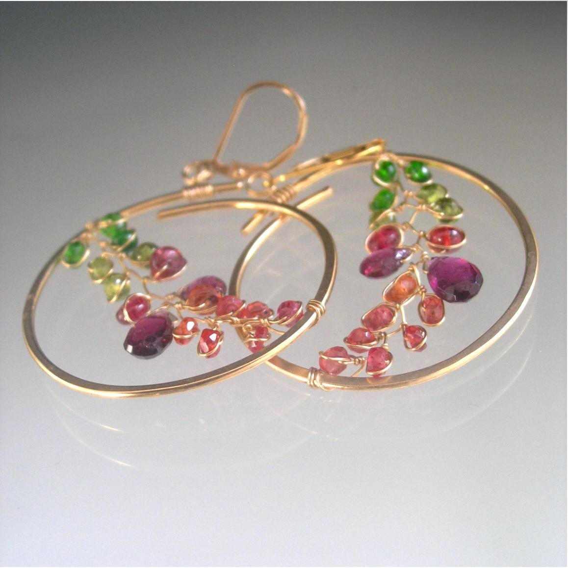 Multi Gemstone 14k Gold Filled Lever Back Hoop Earrings