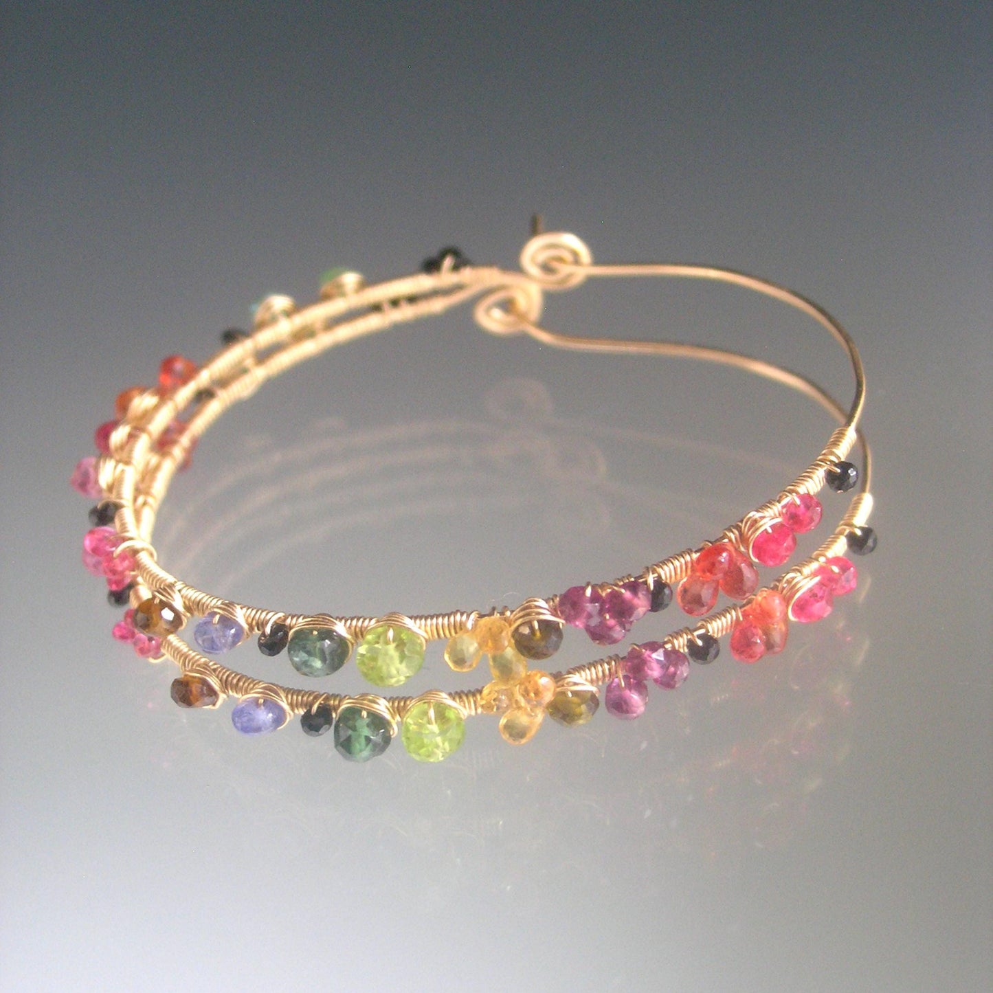 Multi Gemstone 14k Gold Filled Oval Hoops