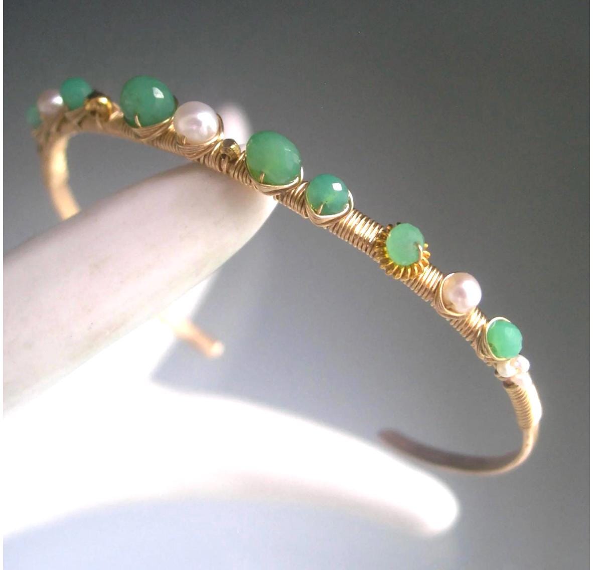 Chrysoprase Pearl Lightweight 14k Gold Filled Cuff