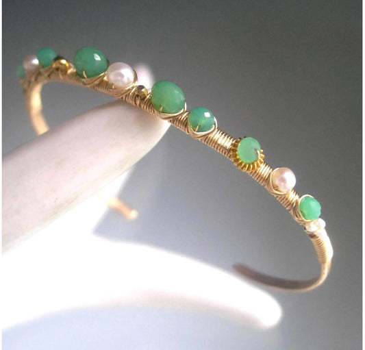 Chrysoprase Pearl Lightweight 14k Gold Filled Cuff