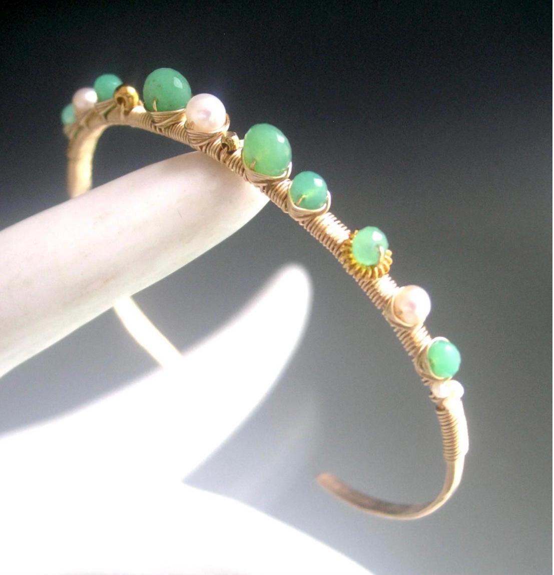 Chrysoprase Pearl Lightweight 14k Gold Filled Cuff