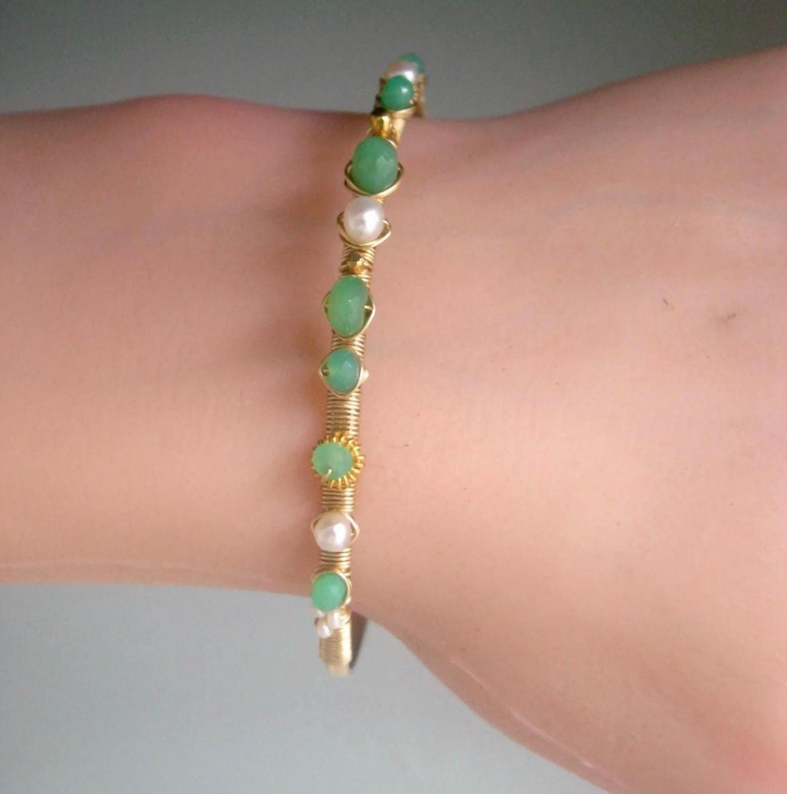 Chrysoprase Pearl Lightweight 14k Gold Filled Cuff