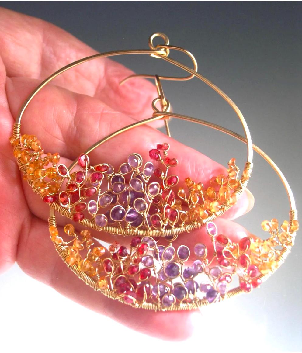 Twilight Gemstone Flame Oval Hoops 2 5/8”