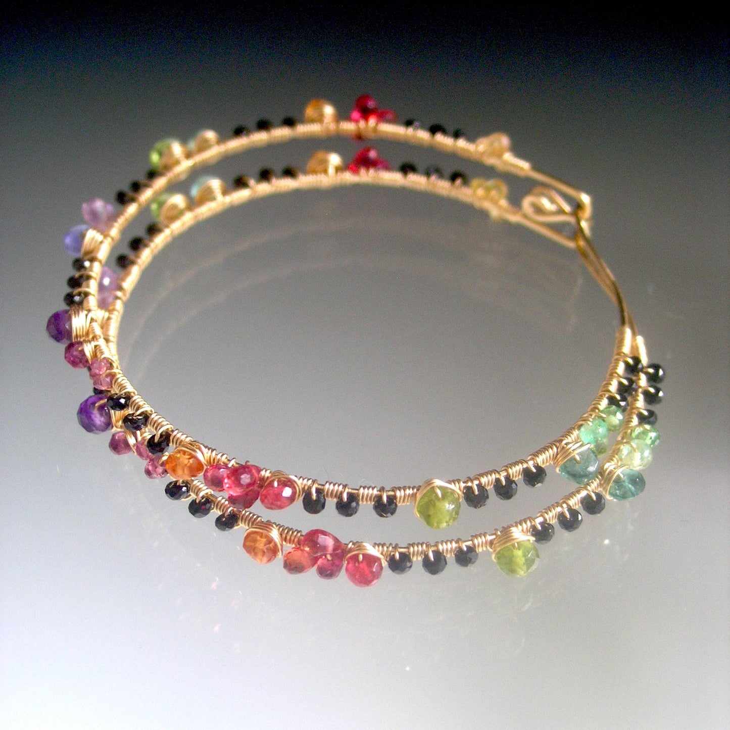 Multi Gemstone Gold Filled Hoops w/ Black Spinel