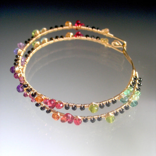 Multi Gemstone Gold Filled Hoops w/ Black Spinel