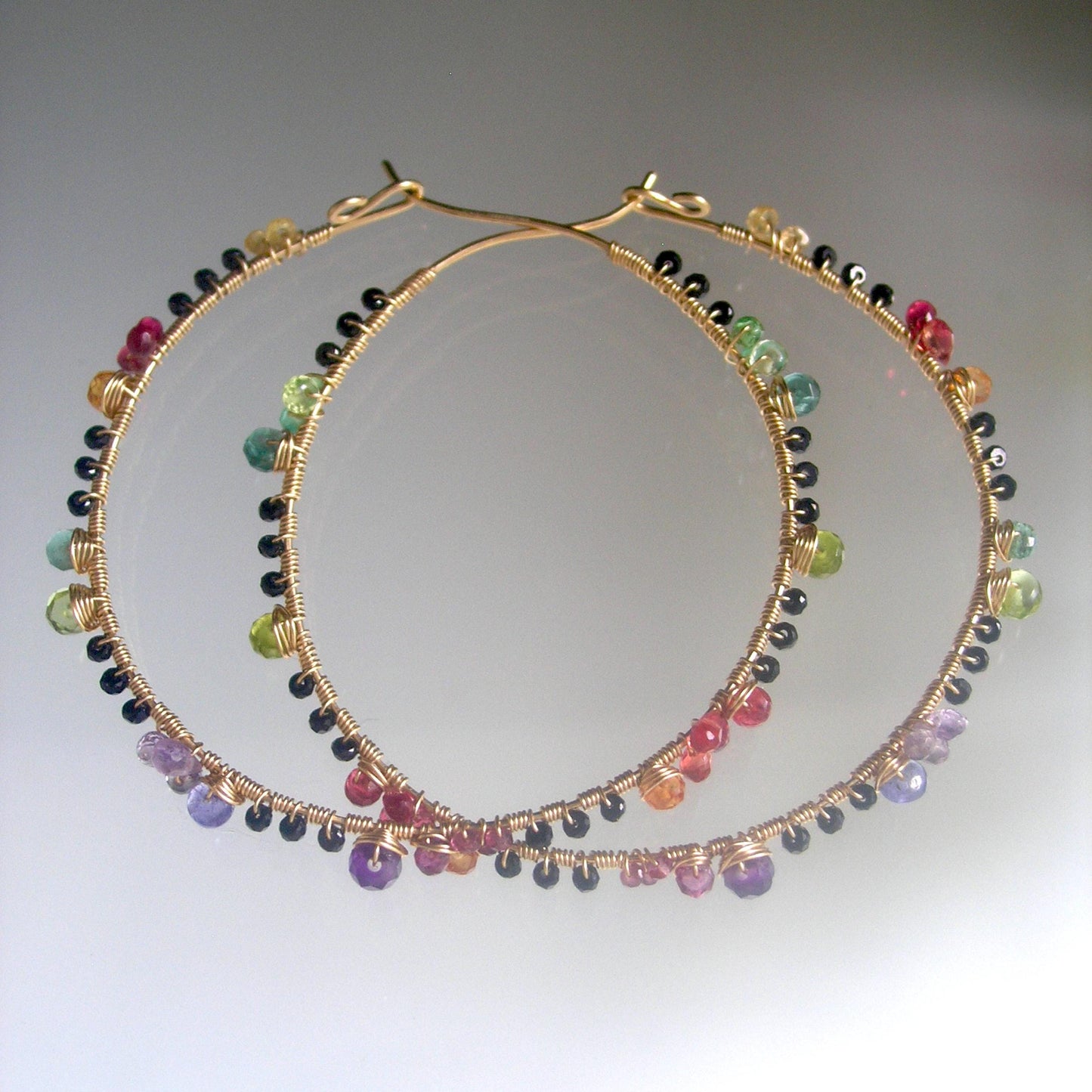 Multi Gemstone Gold Filled Hoops w/ Black Spinel