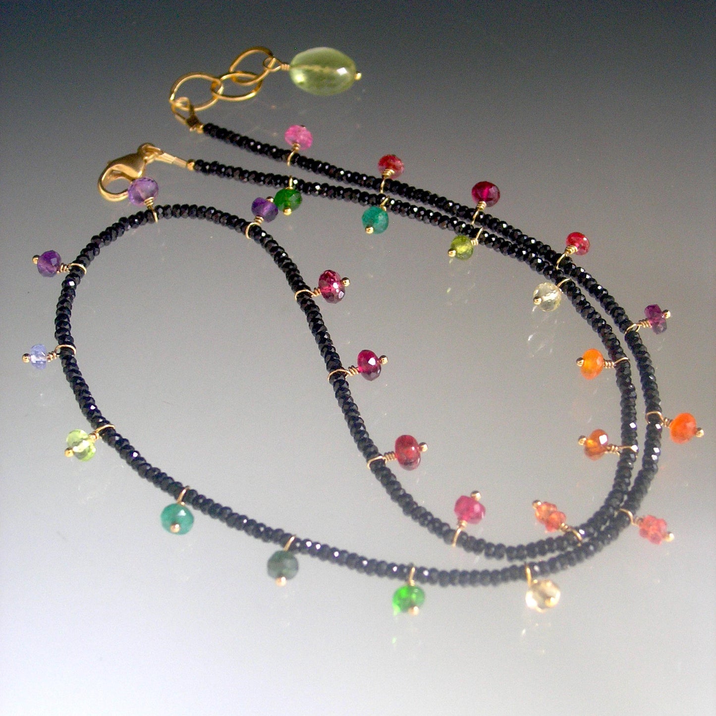 Midnight Rainbow Gemstone Necklace w/ Black Spinel
