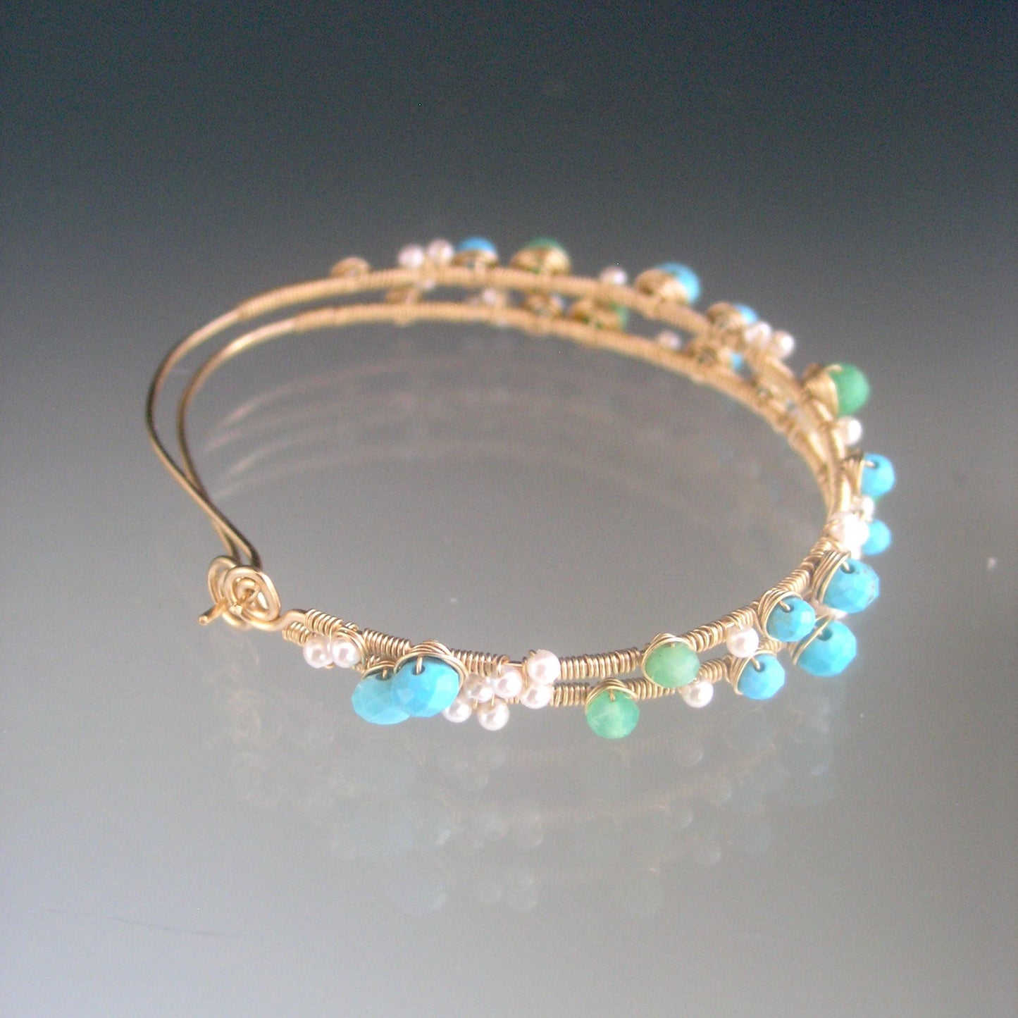 Turquoise Chrysoprase Gold Filled Hoops