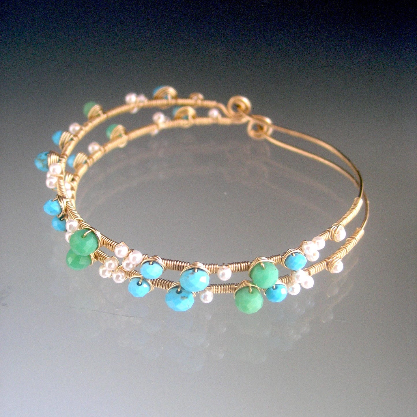 Turquoise Chrysoprase Gold Filled Hoops