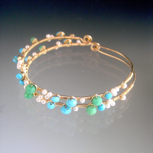 Turquoise Chrysoprase Gold Filled Hoops